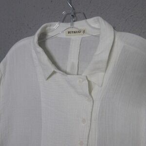 Buykud ‎ Top Women 2XL White Gauze Crinkle Button Up Coastal Long Sleeve Cotton